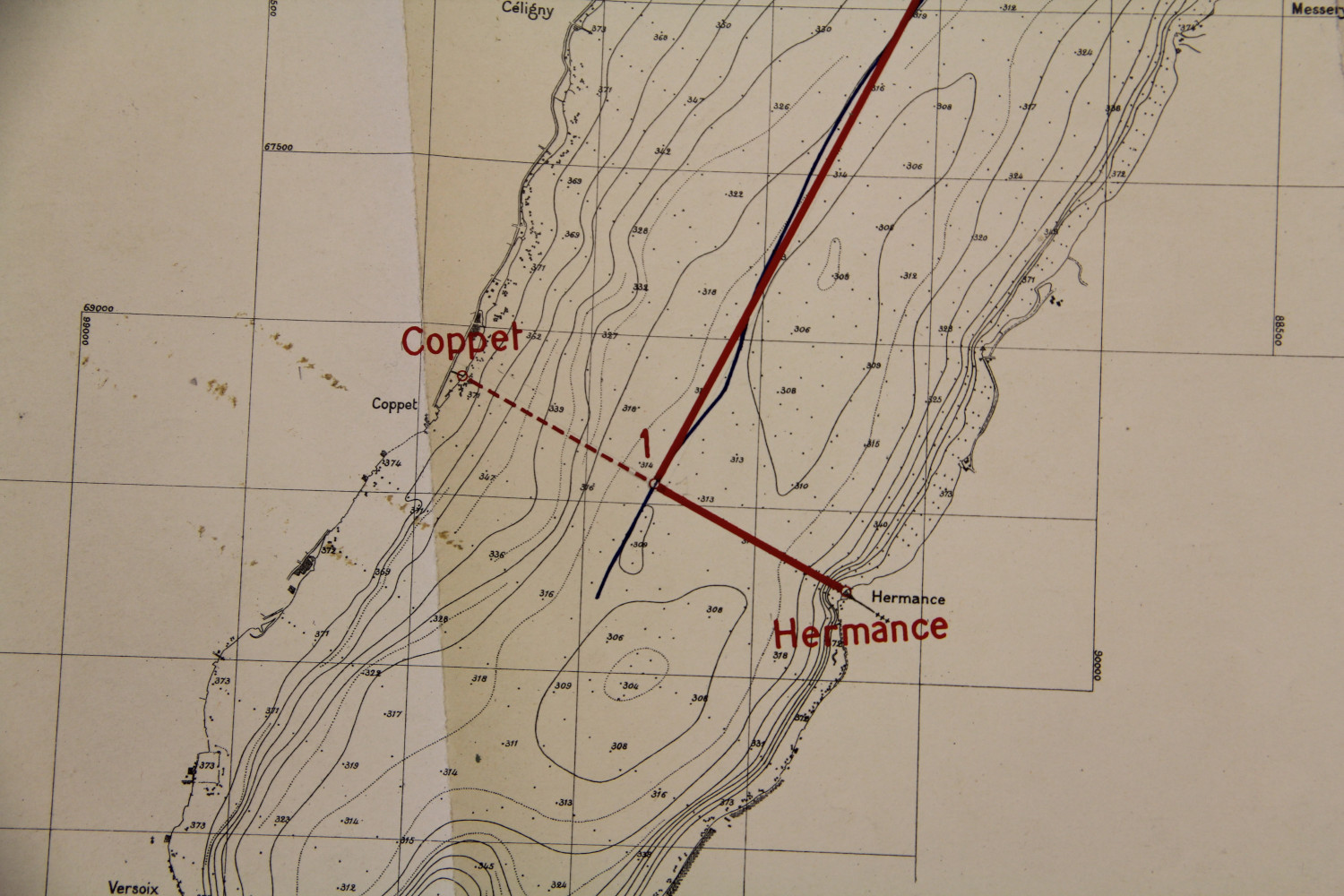 Convention de 1953. Calcul du premier des sept points entre Coppet et Hermance [AFS K1#3226]